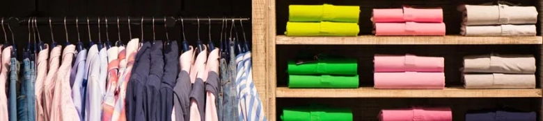 Clothes neatly laid out in a wardrobe