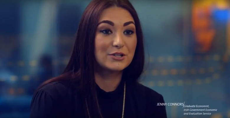 Image of woman speaking to camera from civil service